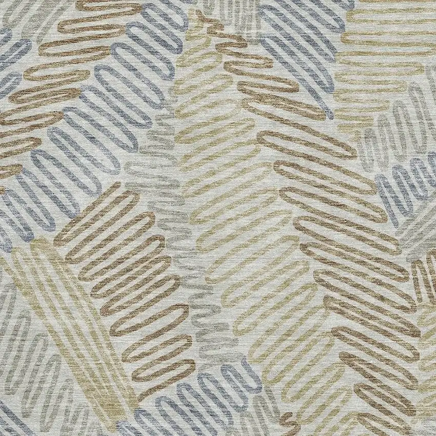 Taupe Blue And Beige Floral Washable Area Rug With UV Protection Photo 3