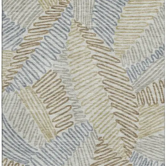 Taupe Blue And Beige Floral Washable Area Rug With UV Protection Photo 4