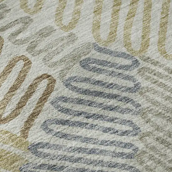 Taupe Blue And Beige Floral Washable Area Rug With UV Protection Photo 9