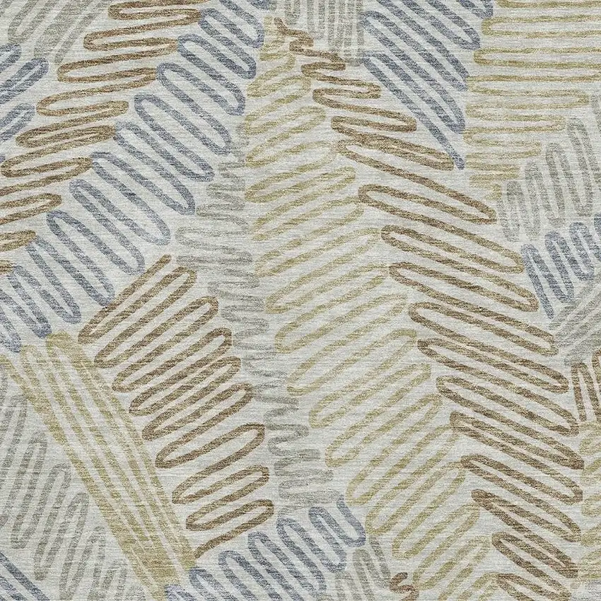 Taupe Blue And Beige Floral Washable Area Rug With UV Protection Photo 3