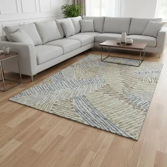 Taupe Blue And Beige Floral Washable Area Rug With UV Protection Photo 2