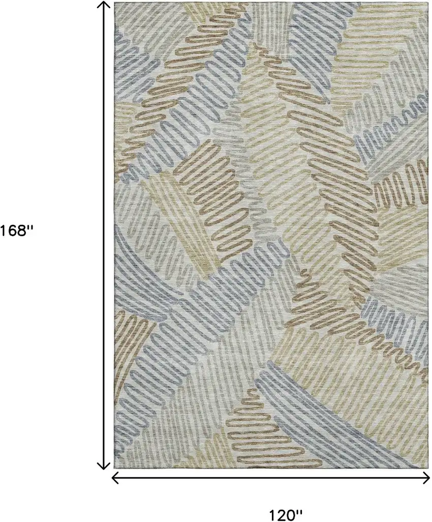 Taupe Blue And Beige Floral Washable Area Rug With UV Protection Photo 3