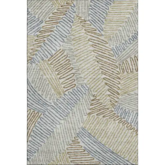 Taupe Blue And Beige Floral Washable Area Rug With UV Protection Photo 1