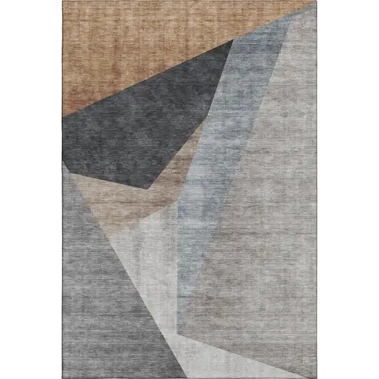 Taupe Blue And Beige Geometric Washable Area Rug With UV Protection Photo 2