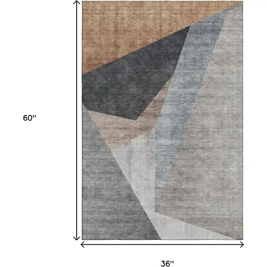 Taupe Blue And Beige Geometric Washable Area Rug With UV Protection Photo 6