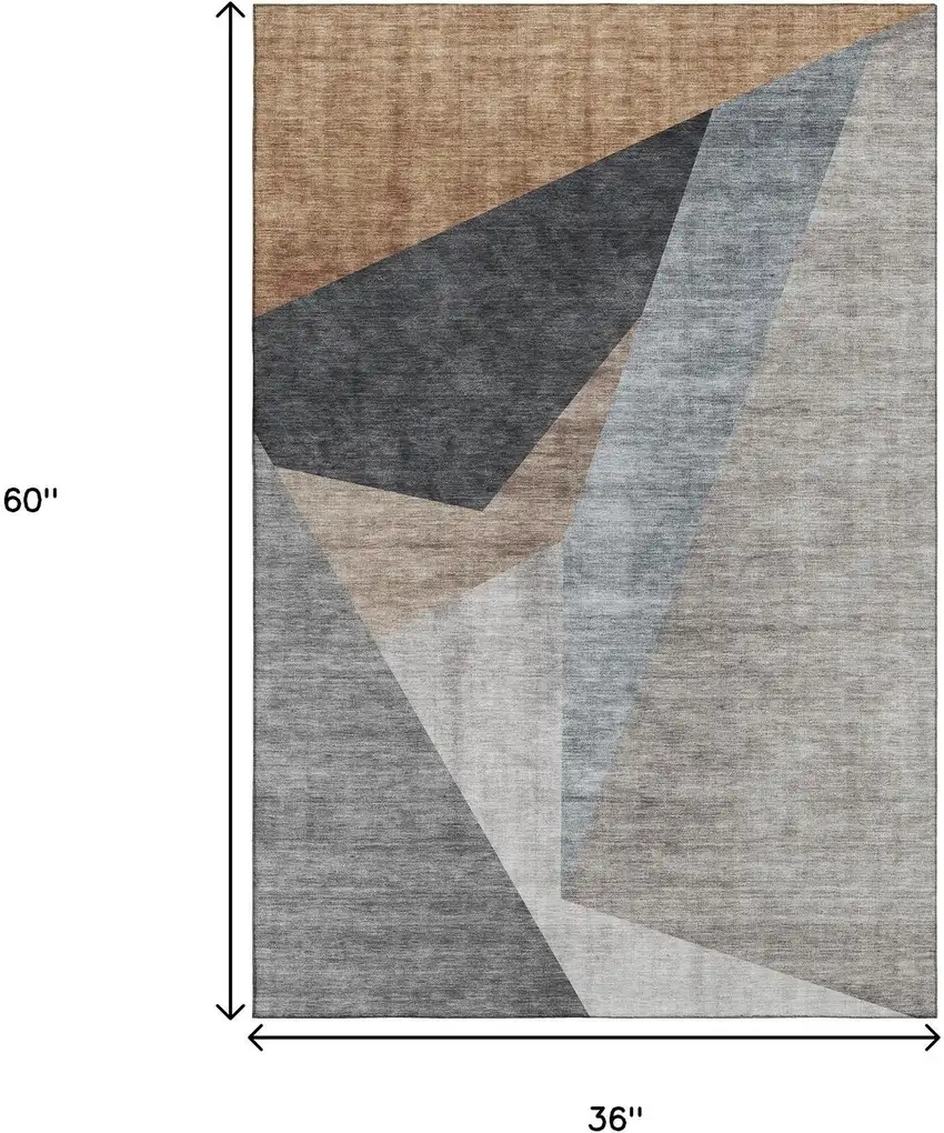 Taupe Blue And Beige Geometric Washable Area Rug With UV Protection Photo 6