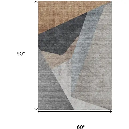 Taupe Blue And Beige Geometric Washable Area Rug With UV Protection Photo 3