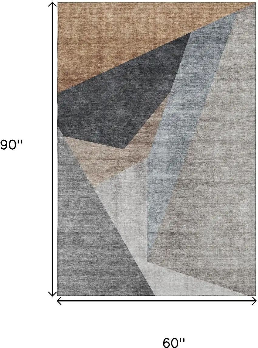 Taupe Blue And Beige Geometric Washable Area Rug With UV Protection Photo 3
