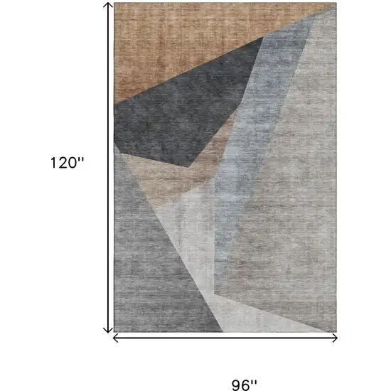 Taupe Blue And Beige Geometric Washable Area Rug With UV Protection Photo 3