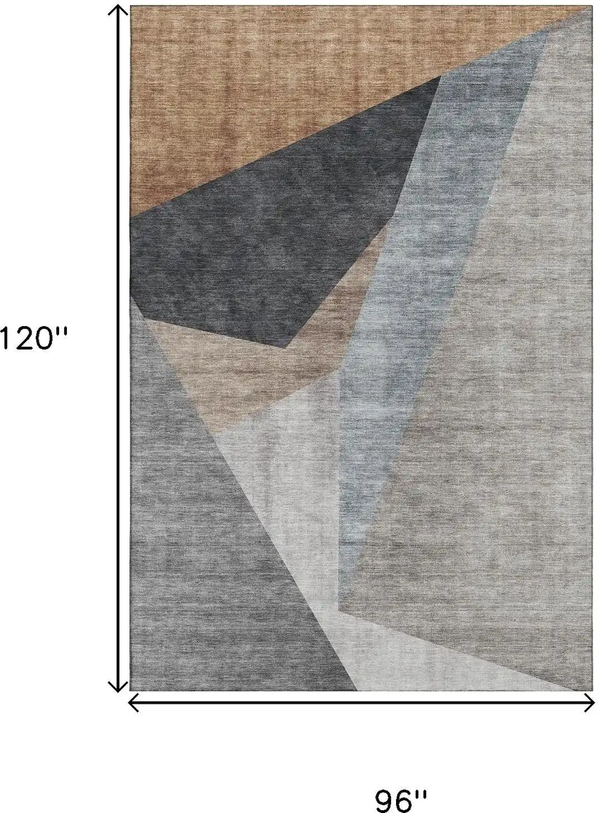 Taupe Blue And Beige Geometric Washable Area Rug With UV Protection Photo 3