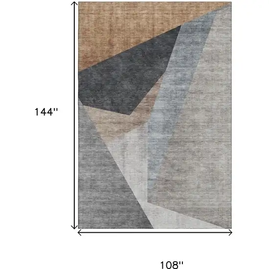 Taupe Blue And Beige Geometric Washable Area Rug With UV Protection Photo 3