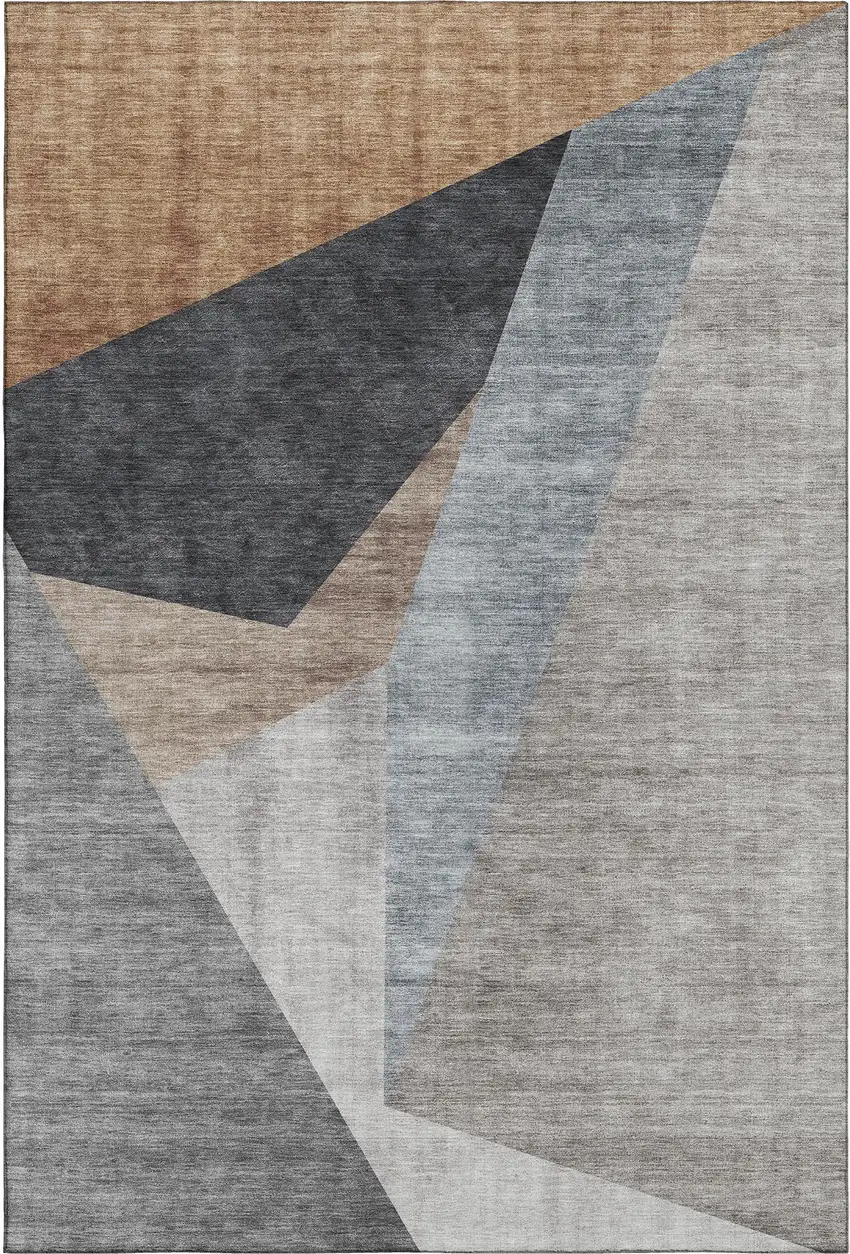 Taupe Blue And Beige Geometric Washable Area Rug With UV Protection Photo 2