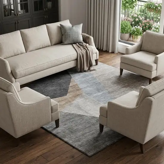 Taupe Blue And Beige Geometric Washable Area Rug With UV Protection Photo 1