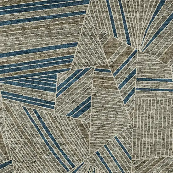 Taupe Blue And Beige Geometric Washable Indoor Outdoor Area Rug Photo 6