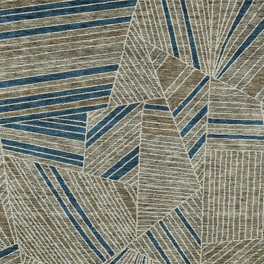Taupe Blue And Beige Geometric Washable Indoor Outdoor Area Rug Photo 6