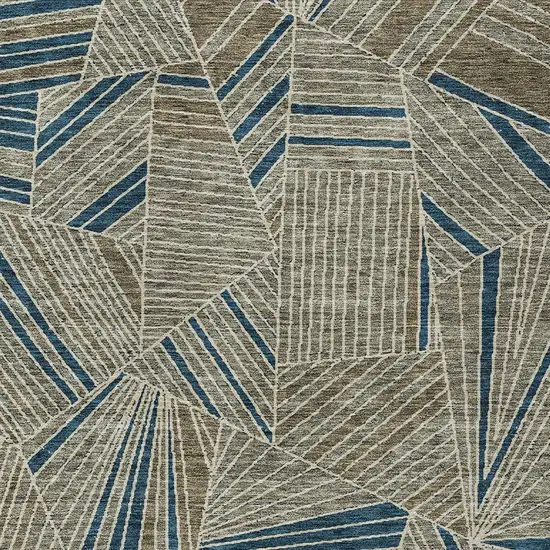 Taupe Blue And Beige Geometric Washable Indoor Outdoor Area Rug Photo 6