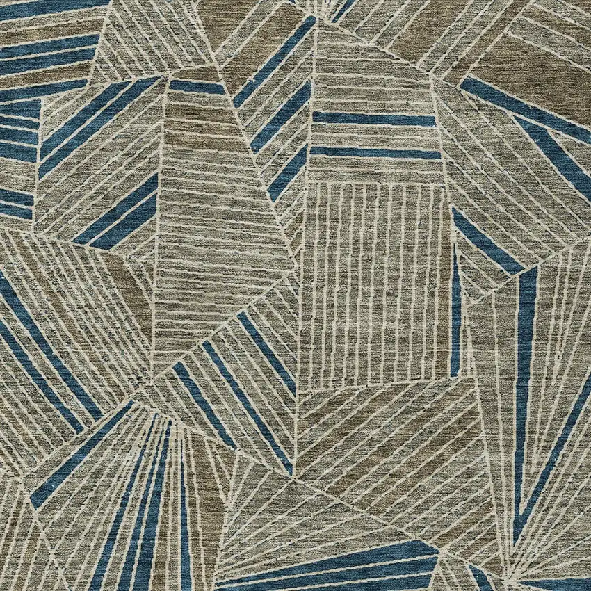 Taupe Blue And Beige Geometric Washable Indoor Outdoor Area Rug Photo 6