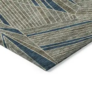 Photo of Taupe Blue And Beige Geometric Washable Indoor Outdoor Area Rug