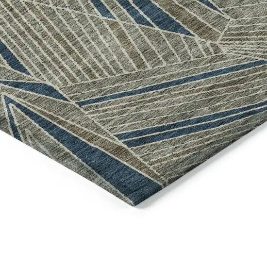 Taupe Blue And Beige Geometric Washable Indoor Outdoor Area Rug Photo 5