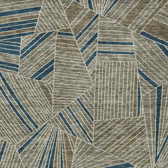 Taupe Blue And Beige Geometric Washable Indoor Outdoor Area Rug Photo 6