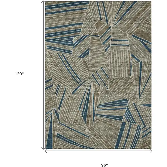 Taupe Blue And Beige Geometric Washable Indoor Outdoor Area Rug Photo 3