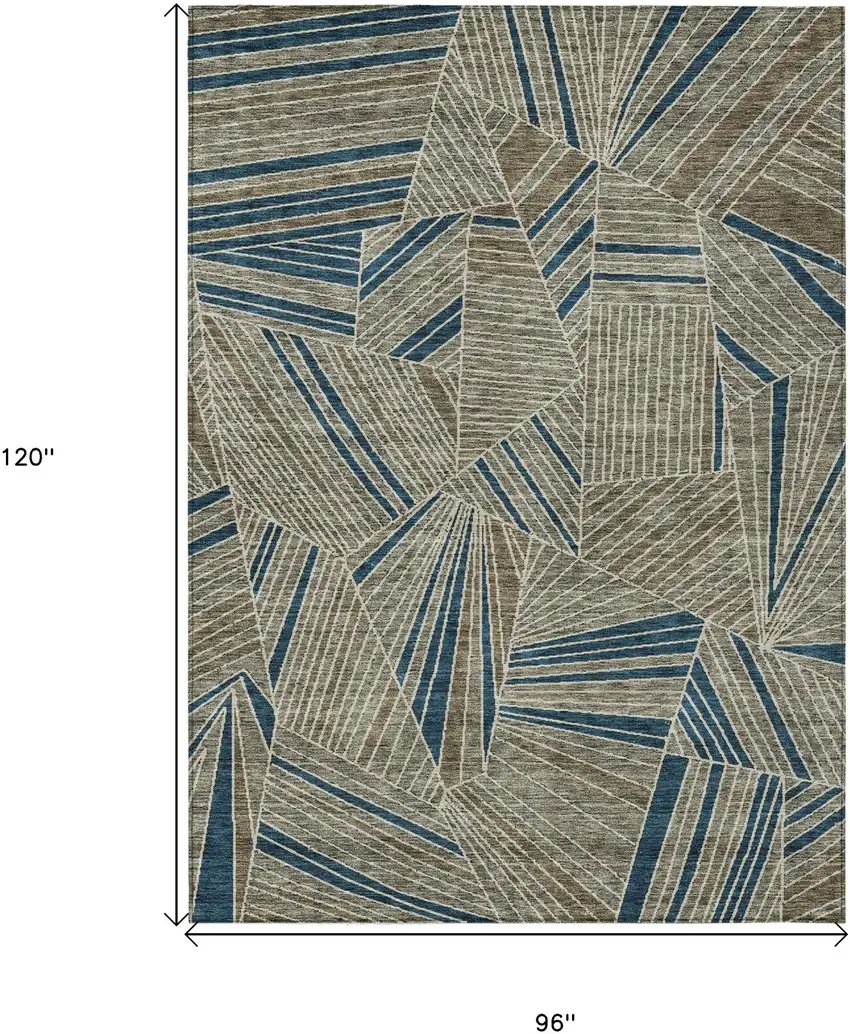 Taupe Blue And Beige Geometric Washable Indoor Outdoor Area Rug Photo 3