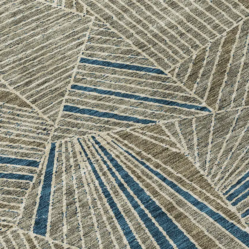Taupe Blue And Beige Geometric Washable Indoor Outdoor Area Rug Photo 6