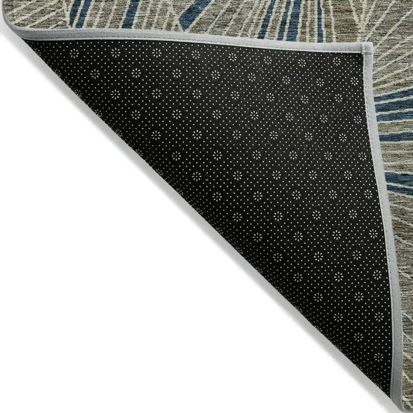 Taupe Blue And Beige Geometric Washable Indoor Outdoor Area Rug Photo 4
