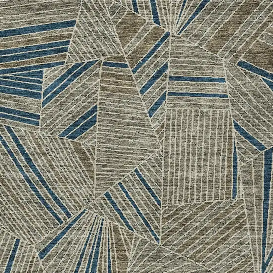 Taupe Blue And Beige Geometric Washable Indoor Outdoor Area Rug Photo 6