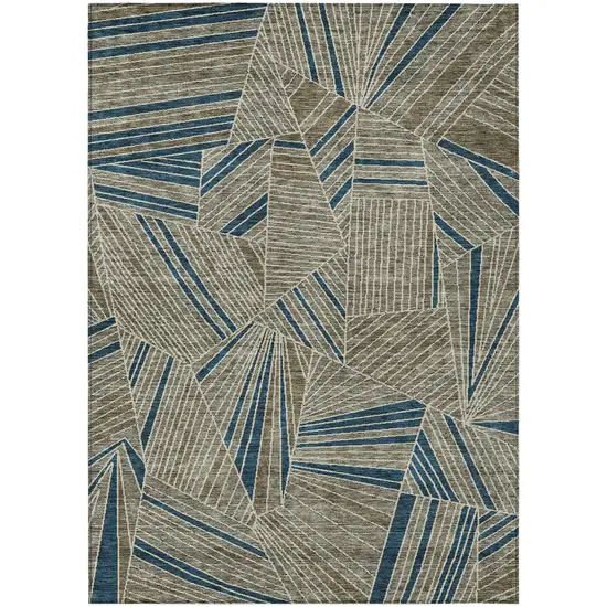 Taupe Blue And Beige Geometric Washable Indoor Outdoor Area Rug Photo 2