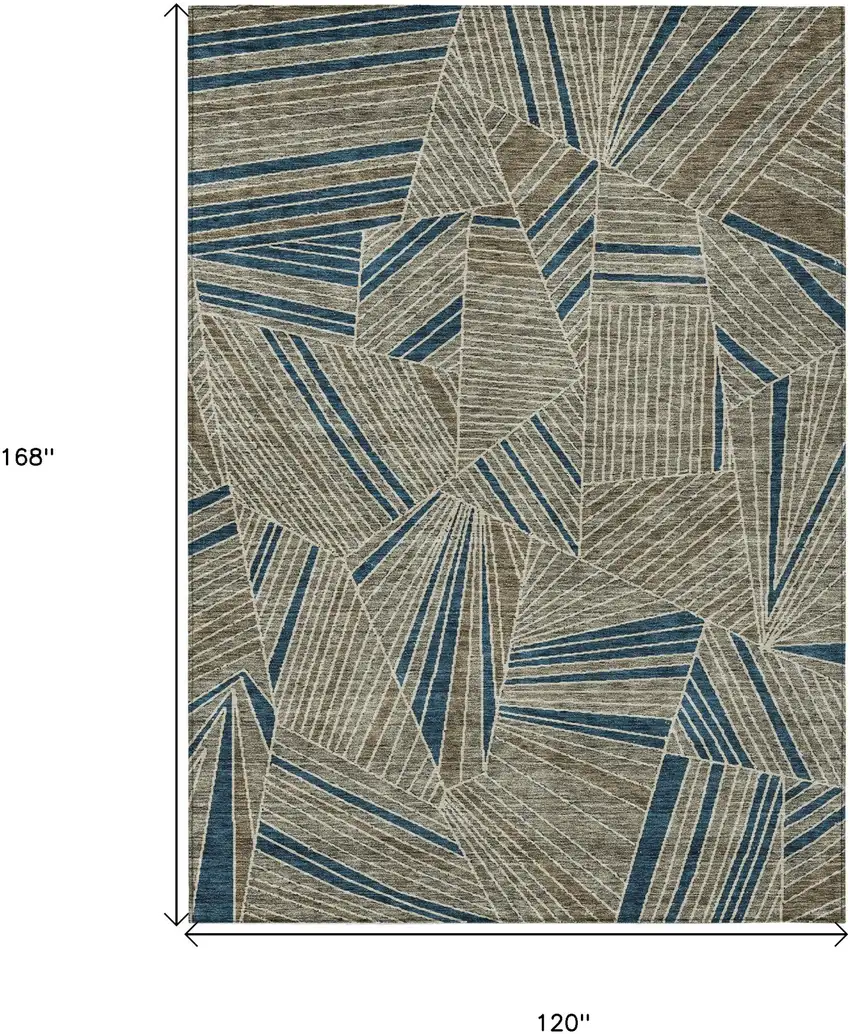 Taupe Blue And Beige Geometric Washable Indoor Outdoor Area Rug Photo 3