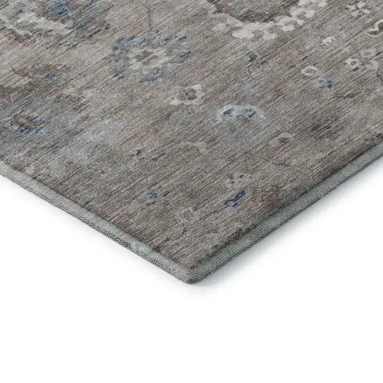 Taupe Blue And Beige Oriental Washable Area Rug With UV Protection Photo 7