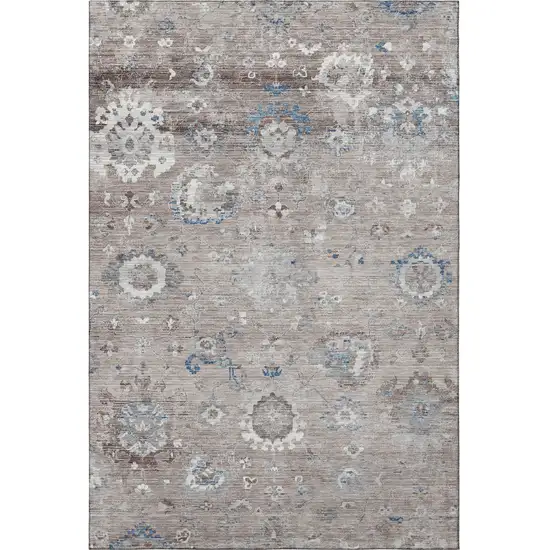 Taupe Blue And Beige Oriental Washable Area Rug With UV Protection Photo 3