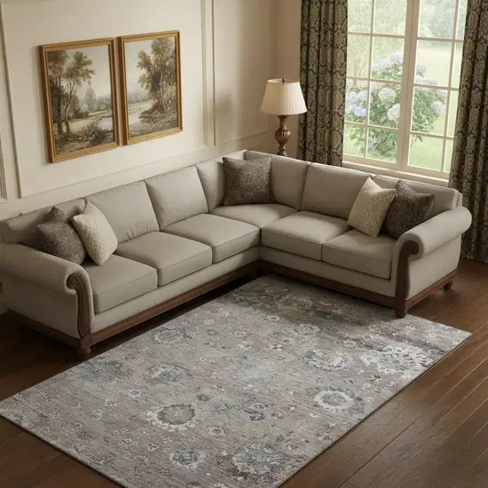 Taupe Blue And Beige Oriental Washable Area Rug With UV Protection Photo 2