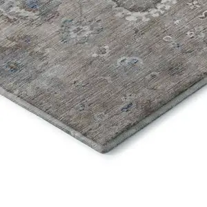 Photo of Taupe Blue And Beige Oriental Washable Area Rug With UV Protection