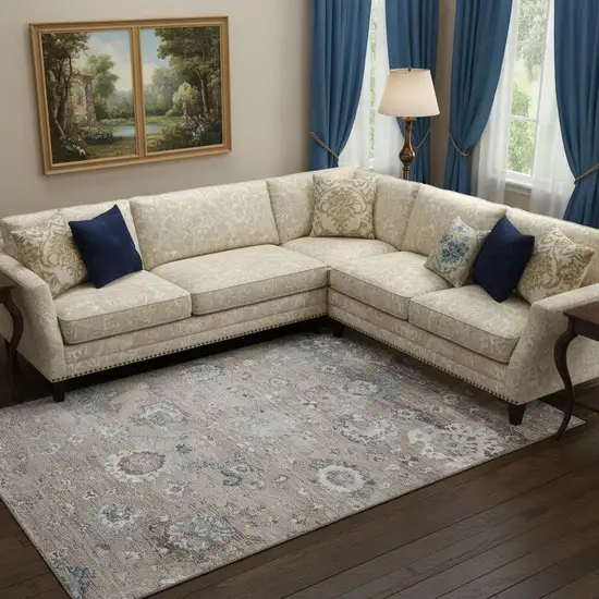 Taupe Blue And Beige Oriental Washable Area Rug With UV Protection Photo 2