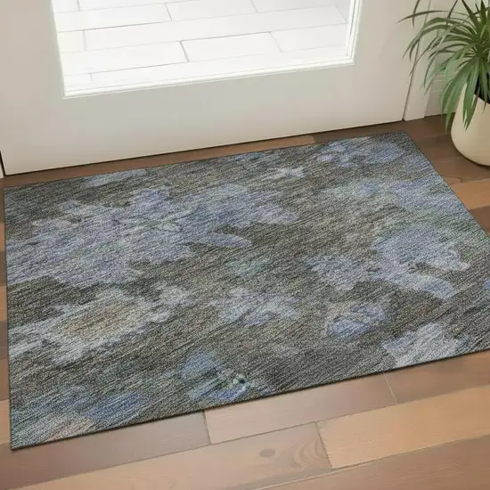 Taupe Blue And Brown Floral Washable Area Rug With UV Protection Photo 2