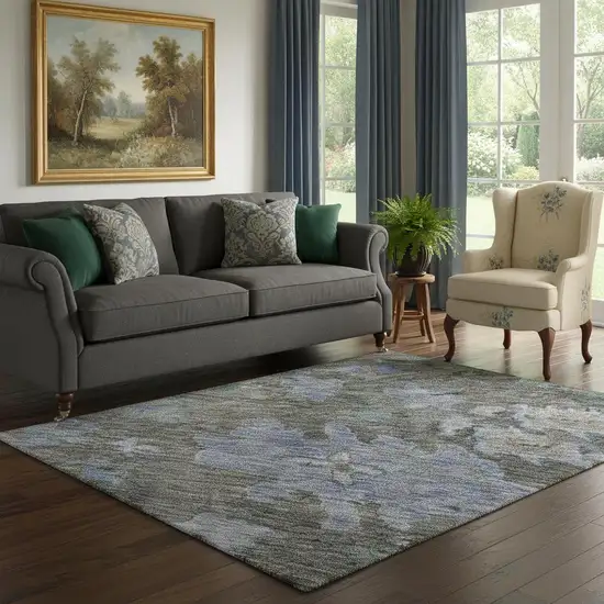 Taupe Blue And Brown Floral Washable Area Rug With UV Protection Photo 2