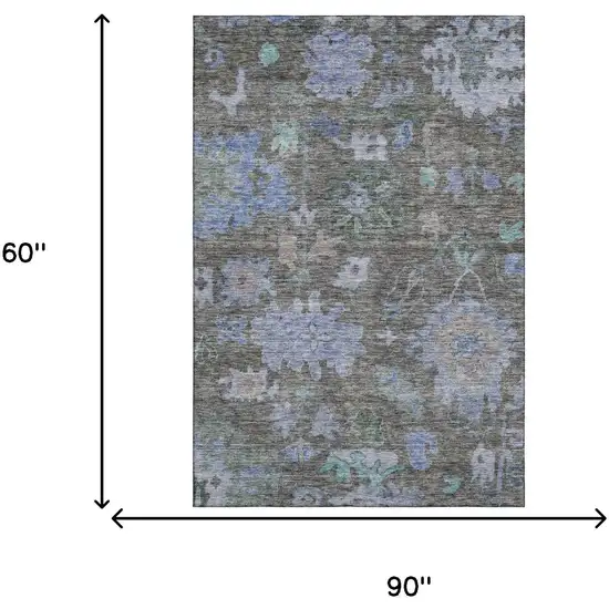 Taupe Blue And Brown Floral Washable Area Rug With UV Protection Photo 4