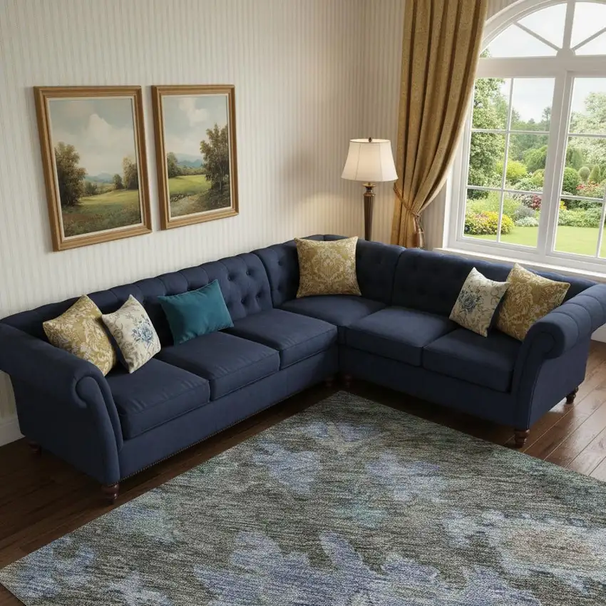 Taupe Blue And Brown Floral Washable Area Rug With UV Protection Photo 2