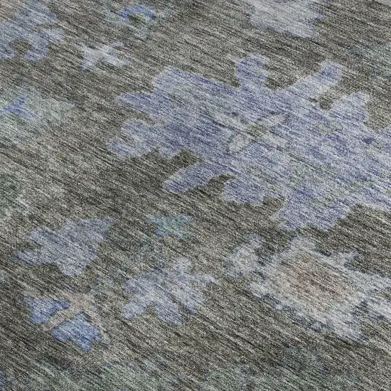 Taupe Blue And Brown Floral Washable Area Rug With UV Protection Photo 2