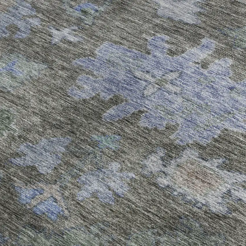 Taupe Blue And Brown Floral Washable Area Rug With UV Protection Photo 2