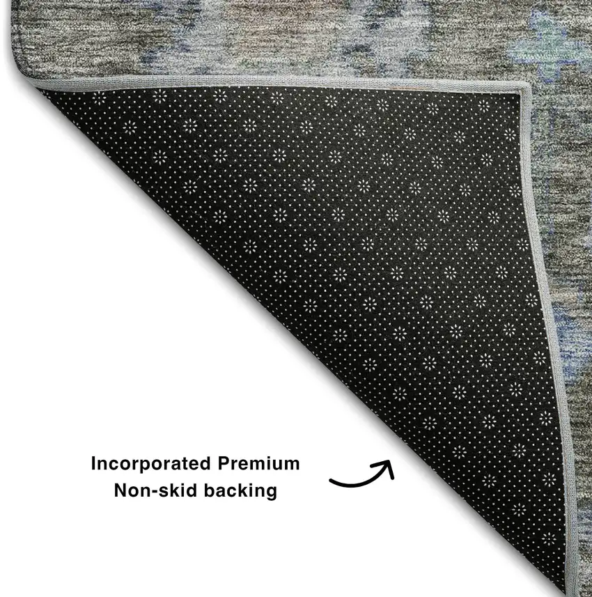 Taupe Blue And Brown Floral Washable Area Rug With UV Protection Photo 5