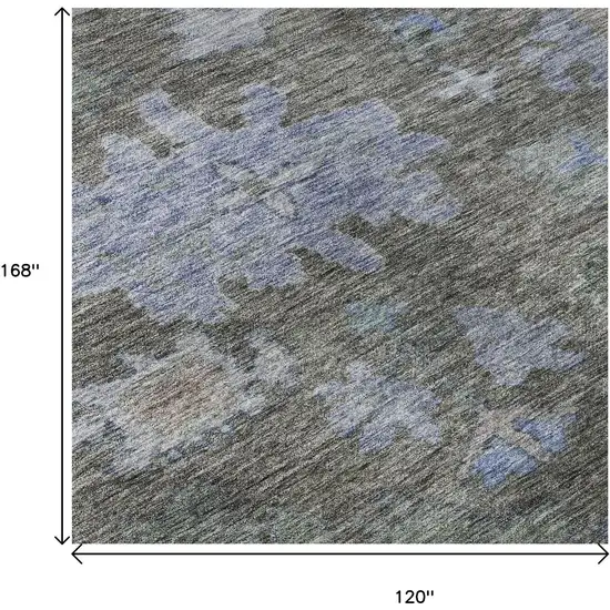 Taupe Blue And Brown Floral Washable Area Rug With UV Protection Photo 8