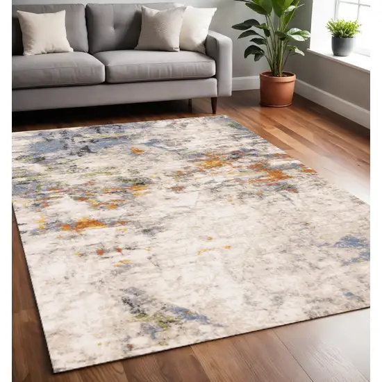 Taupe Blue And Copper Abstract Area Rug Photo 1