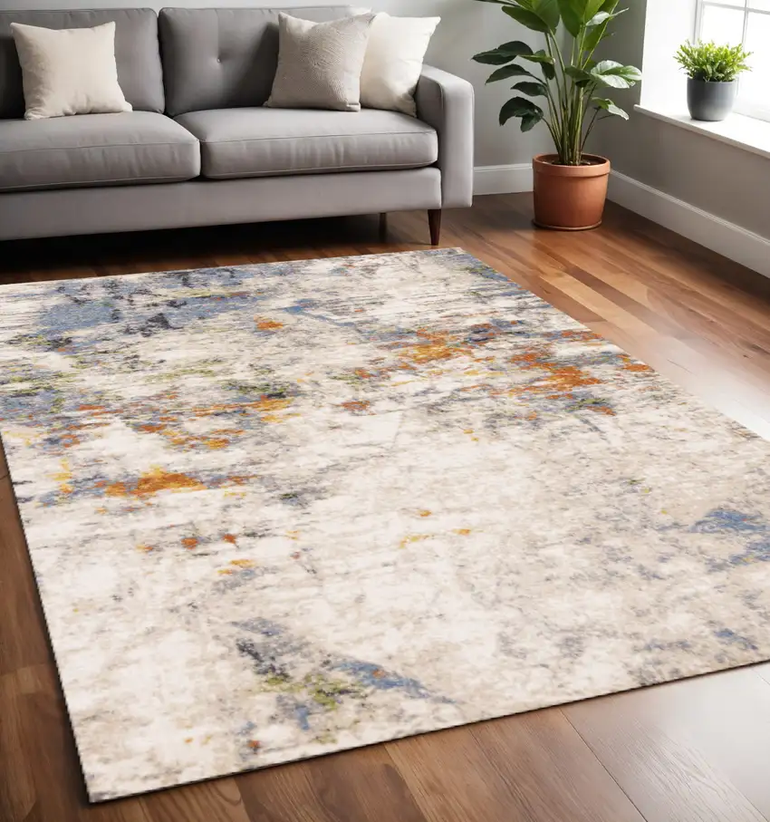 Taupe Blue And Copper Abstract Area Rug Photo 1