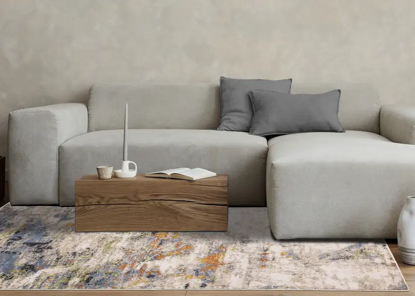 Taupe Blue And Copper Abstract Area Rug Photo 6