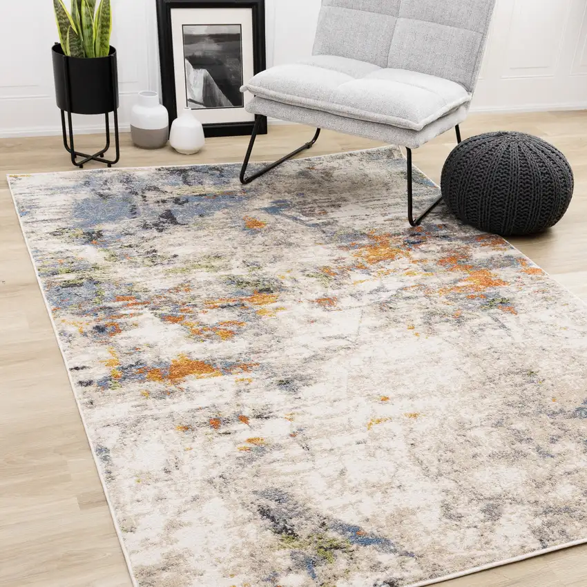 Taupe Blue And Copper Abstract Area Rug Photo 6