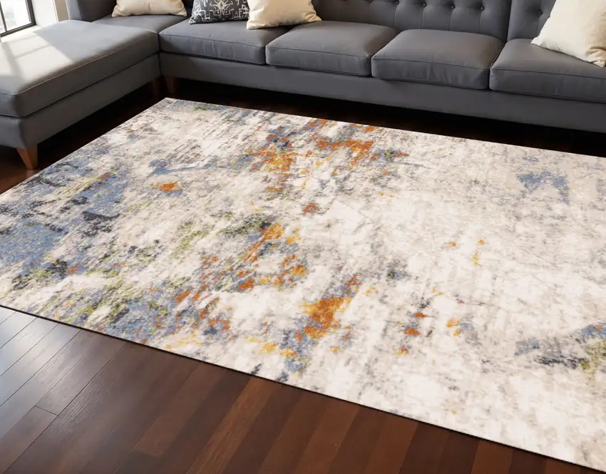 Taupe Blue And Copper Abstract Area Rug Photo 1