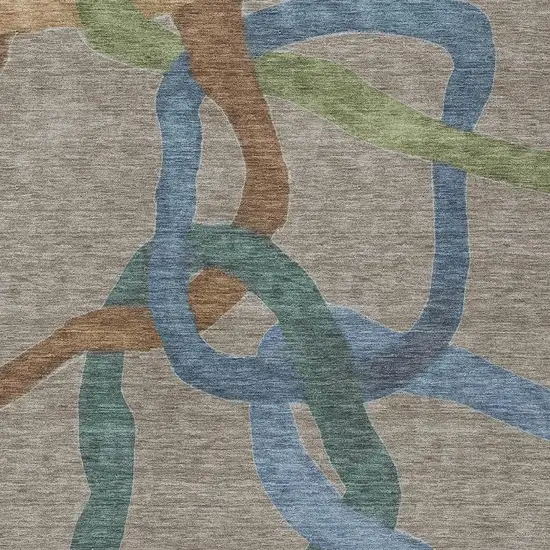 Taupe Blue And Copper Abstract Washable Indoor Outdoor Area Rug Photo 2